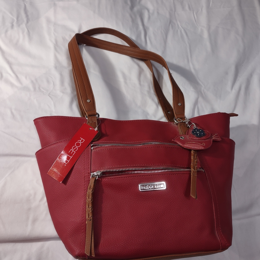 Rosetti Cherry Red Tote with Tan Straps